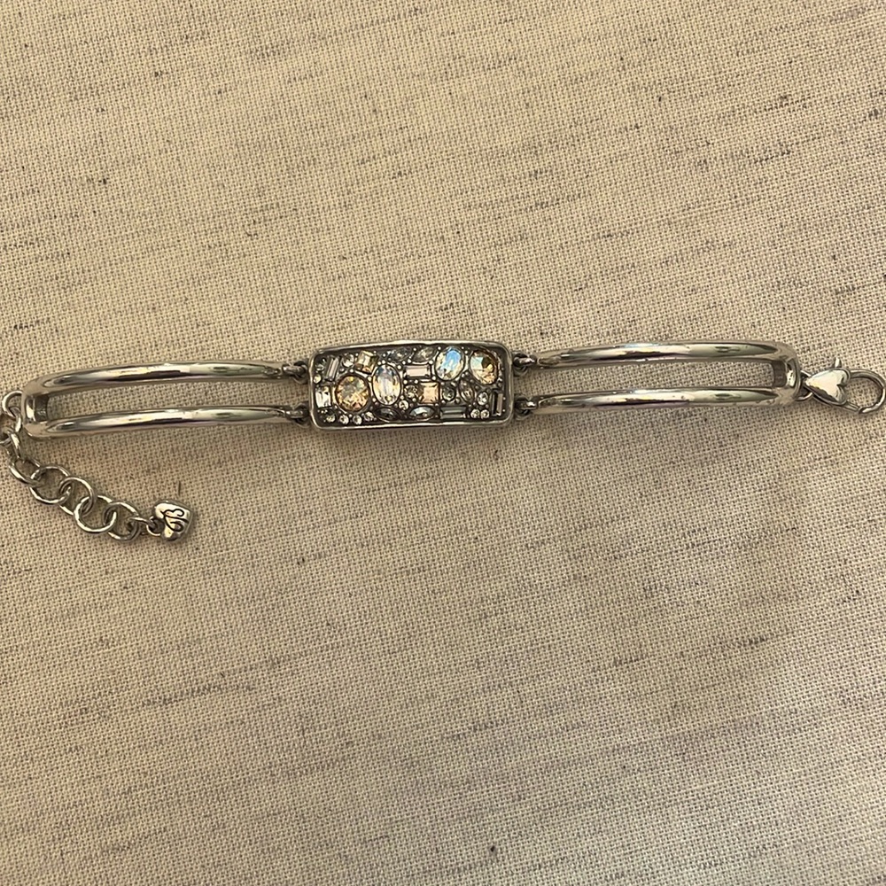 Brighton silver tone bracelet. Beautiful rhinestones and inscription.